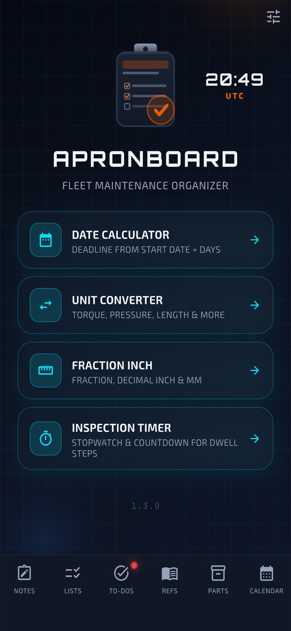 ApronBoard home screen with today's shift and aircraft turnaround cards